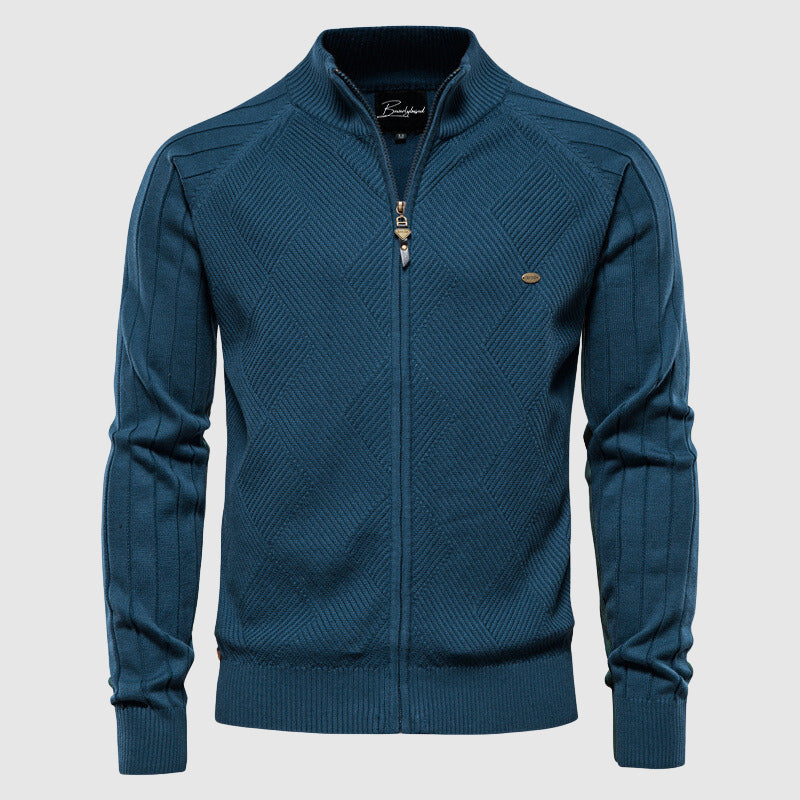 Heren Zip-Up Cardigan met Geribbelde Textuur en Staande Kraag 4