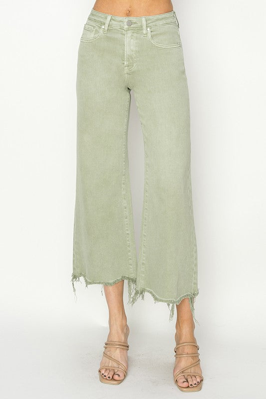 Hoge Taille Wijde Crop Broek Groen 0