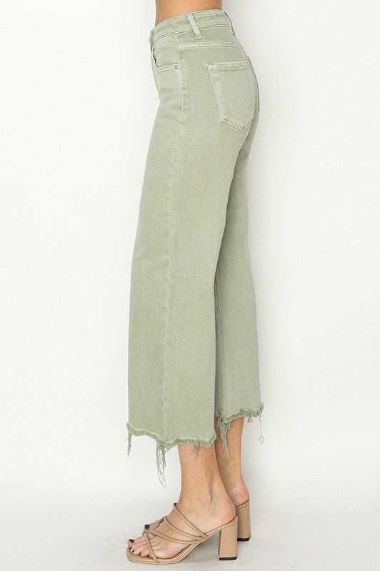 Hoge Taille Wijde Crop Broek Groen 2