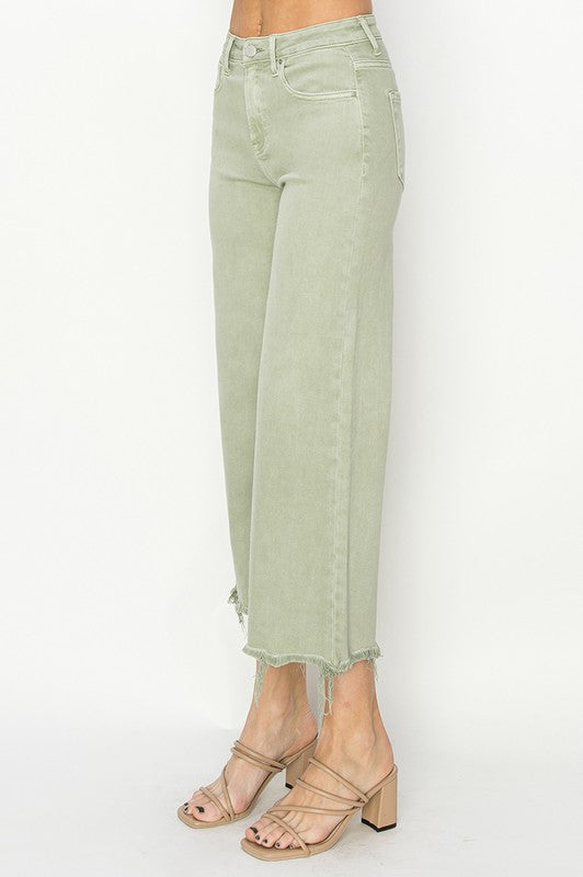 Hoge Taille Wijde Crop Broek Groen 3