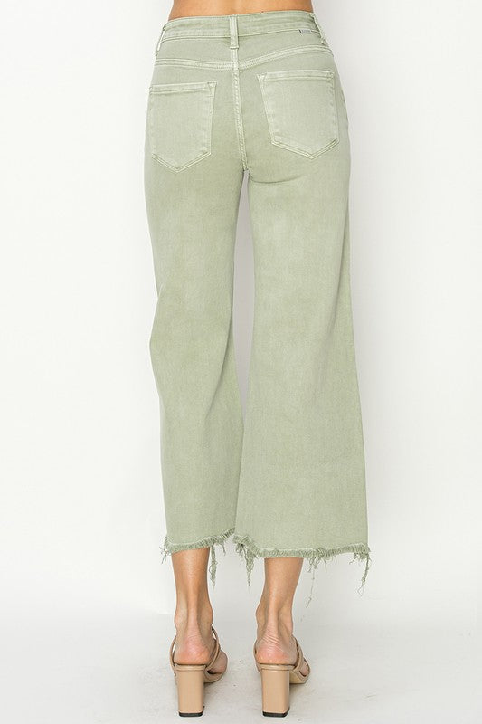 Hoge Taille Wijde Crop Broek Groen 4