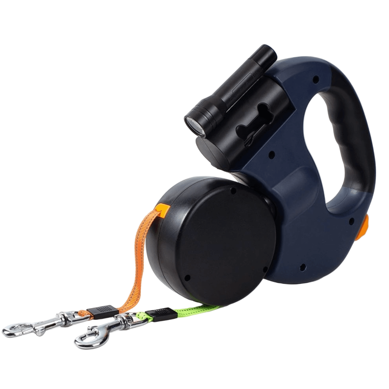 Hondenriem voor Twee Honden met Intrekmechanisme en Draaibare Haspel 0