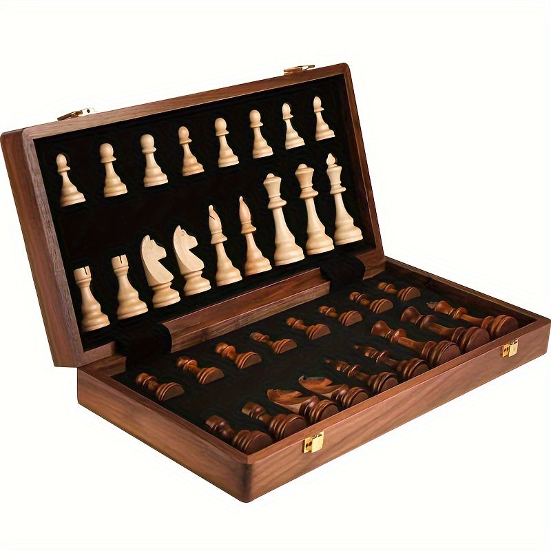 Houten Schaakspel Handgemaakt met Notenhouten Bord 0