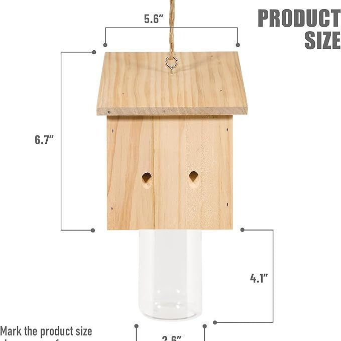 Houten Vogelvoederbak Hangend met Glazen Zaadreservoir en Jute Hanger 4