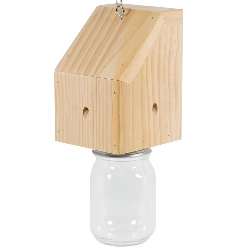 Houten Vogelvoederbak Hangend met Glazen Zaadreservoir en Jute Hanger 7