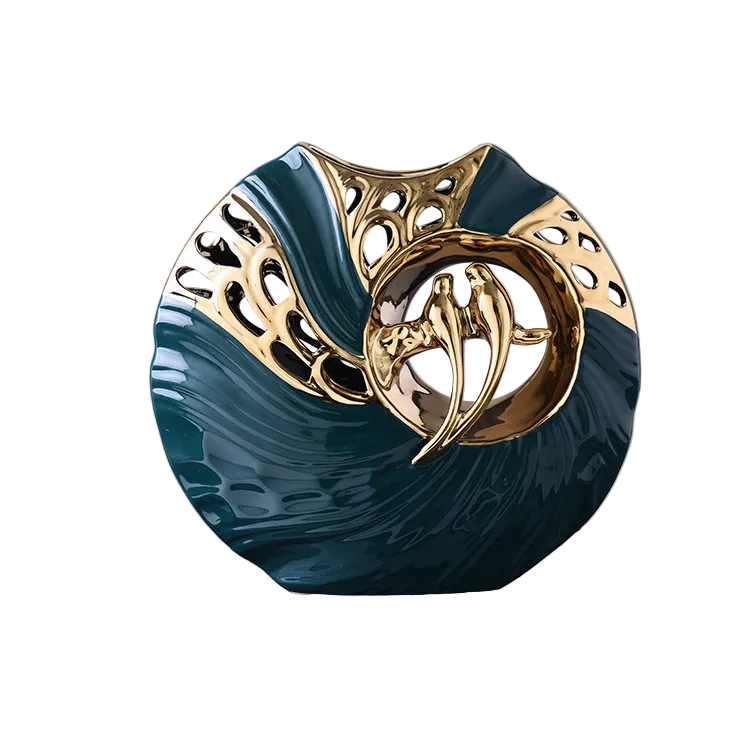 Keramische Decoratie Tortelduifjes met Gouden Accenten 0