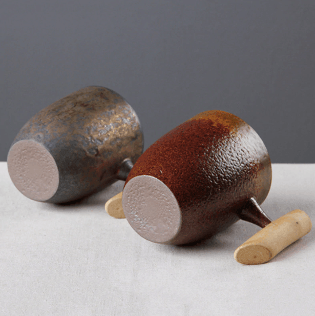 Keramische Koffiemok Japanse Stijl met Houten Handvat 3