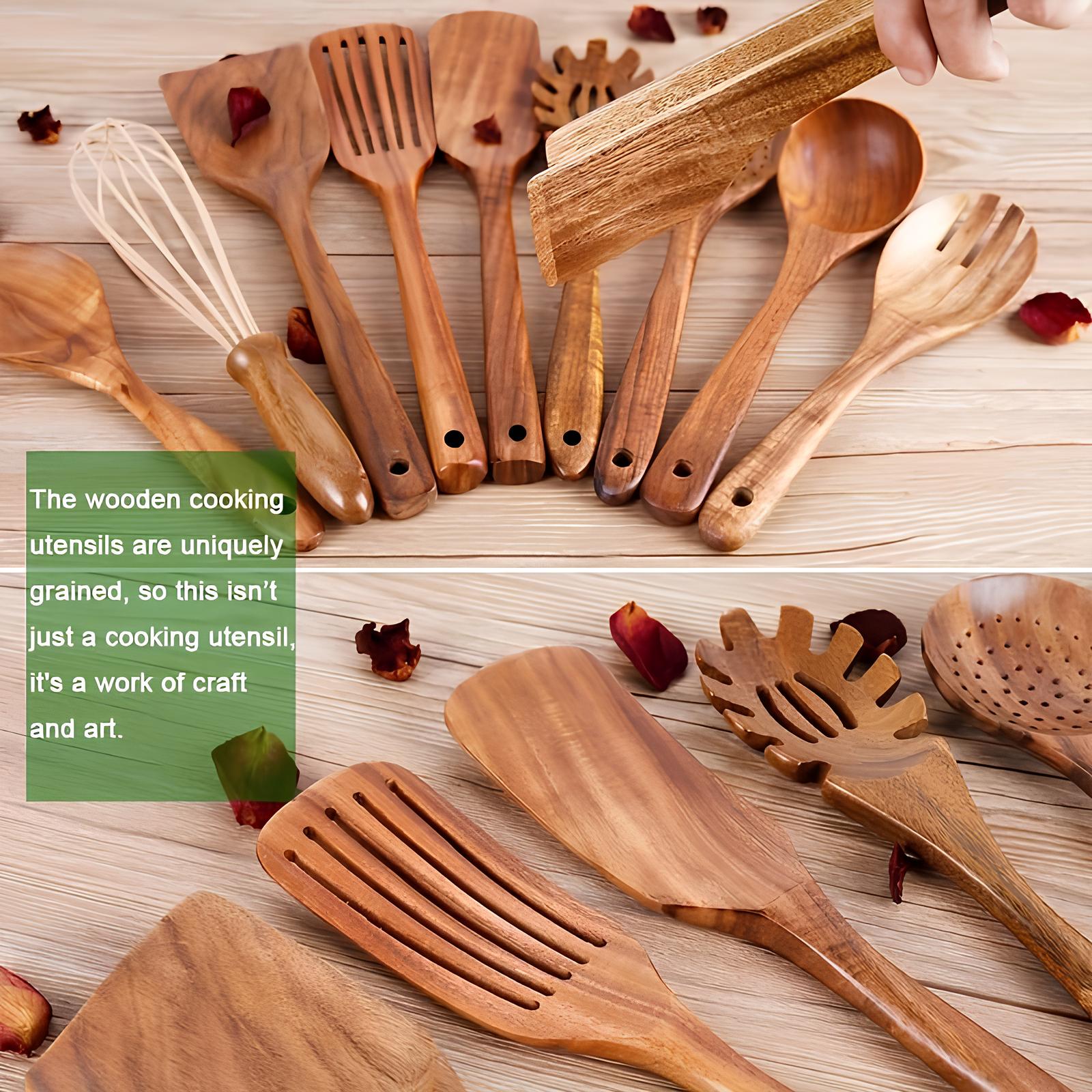 Keukengereedschapset 11-delig Teak Hout met Houder 3