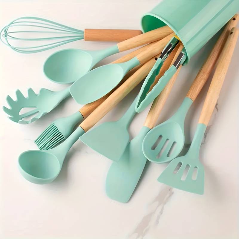 Keukengereiset 12-delig voor Koken met Houten Handgrepen en Antikleef Eigenschappen 15