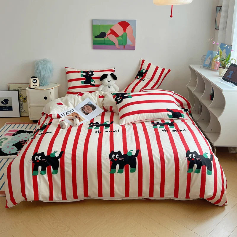 Kinderbeddengoedset Gestreept met Kattenmotief 0