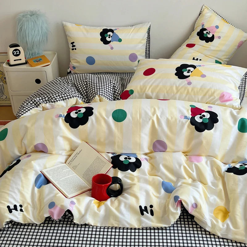 Kinderbeddengoedset Gestreept met Kattenmotief 1