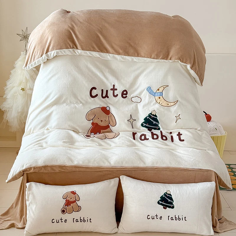 Kinderbeddengoedset met fleece deken en konijnenmotief 1