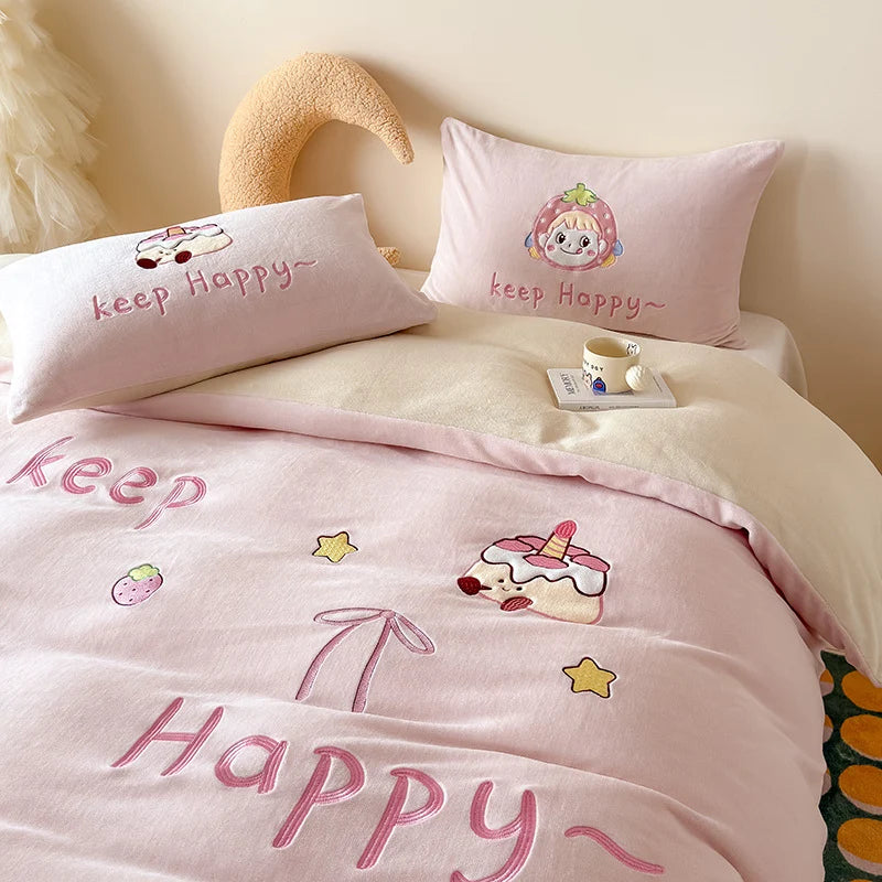 Kinderbeddengoedset met fleece deken en konijnenmotief 3