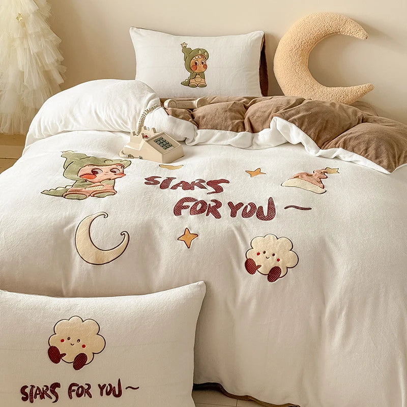 Kinderbeddengoedset met fleece deken en konijnenmotief 4