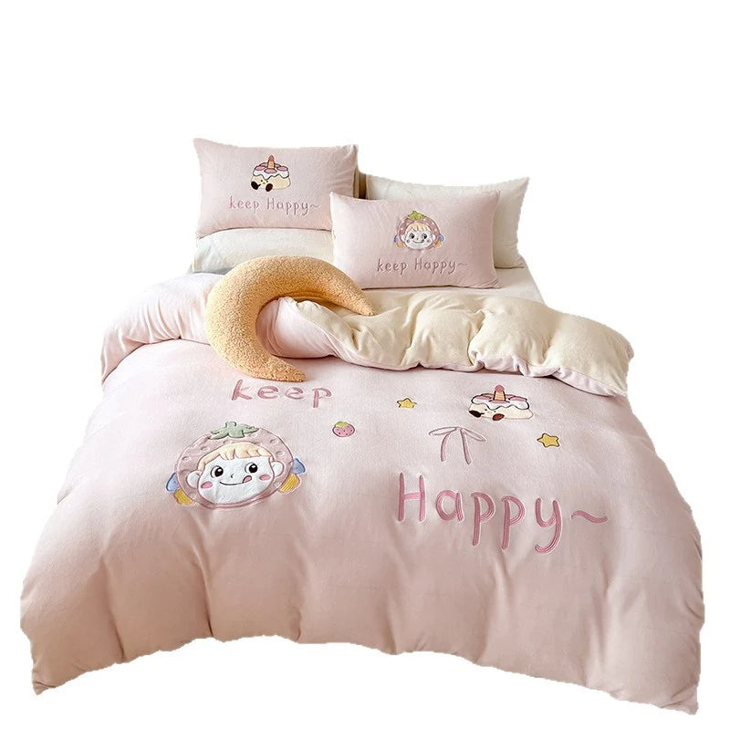 Kinderbeddengoedset met fleece deken en konijnenmotief 5