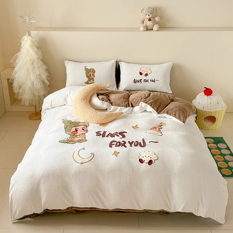 Kinderbeddengoedset met fleece deken en konijnenmotief 7