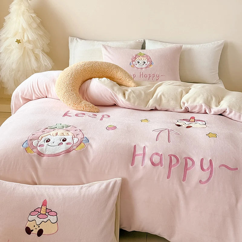 Kinderbeddengoedset met fleece deken en konijnenmotief 8