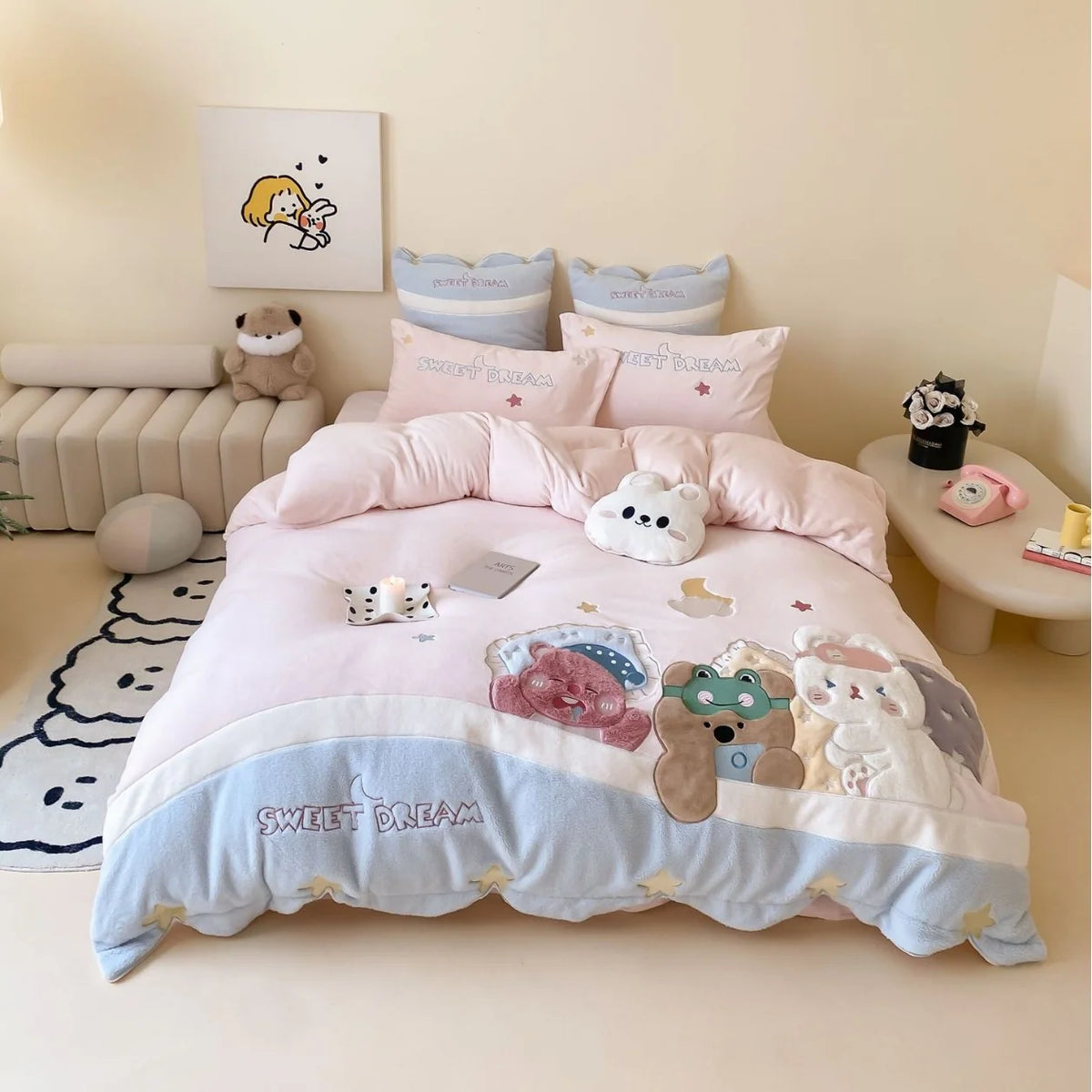 Kinderbeddengoedset met knuffelmotieven voor meisjes en jongens 0