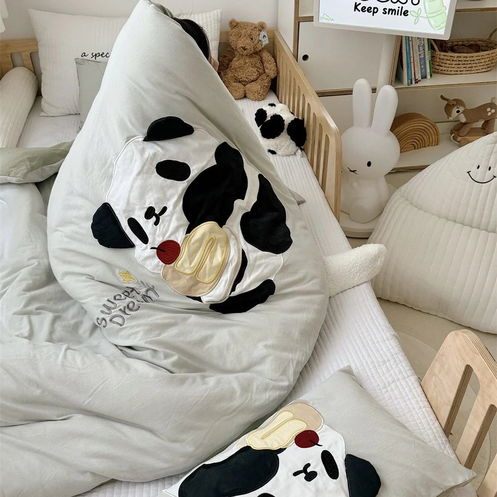 Kinderbeddengoedset met leeuwenapplicatie en zachte katoenmix 2