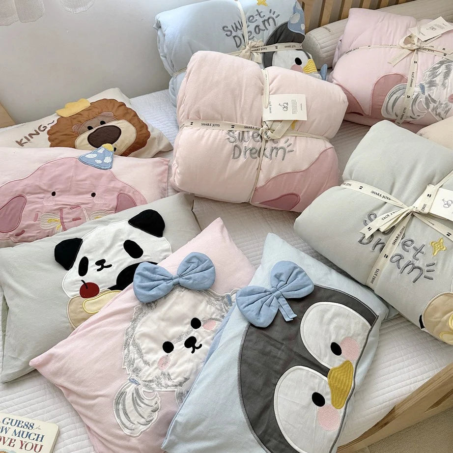 Kinderbeddengoedset met leeuwenapplicatie en zachte katoenmix 4