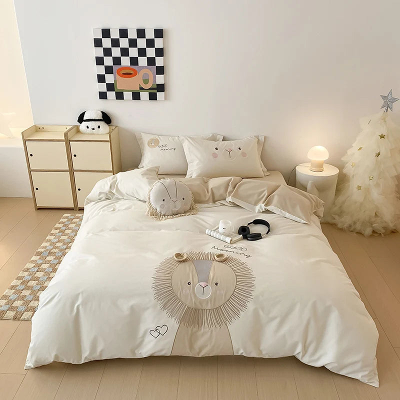 Kinderdekbedovertrekset Leeuwenapplicatie Speels Design 0
