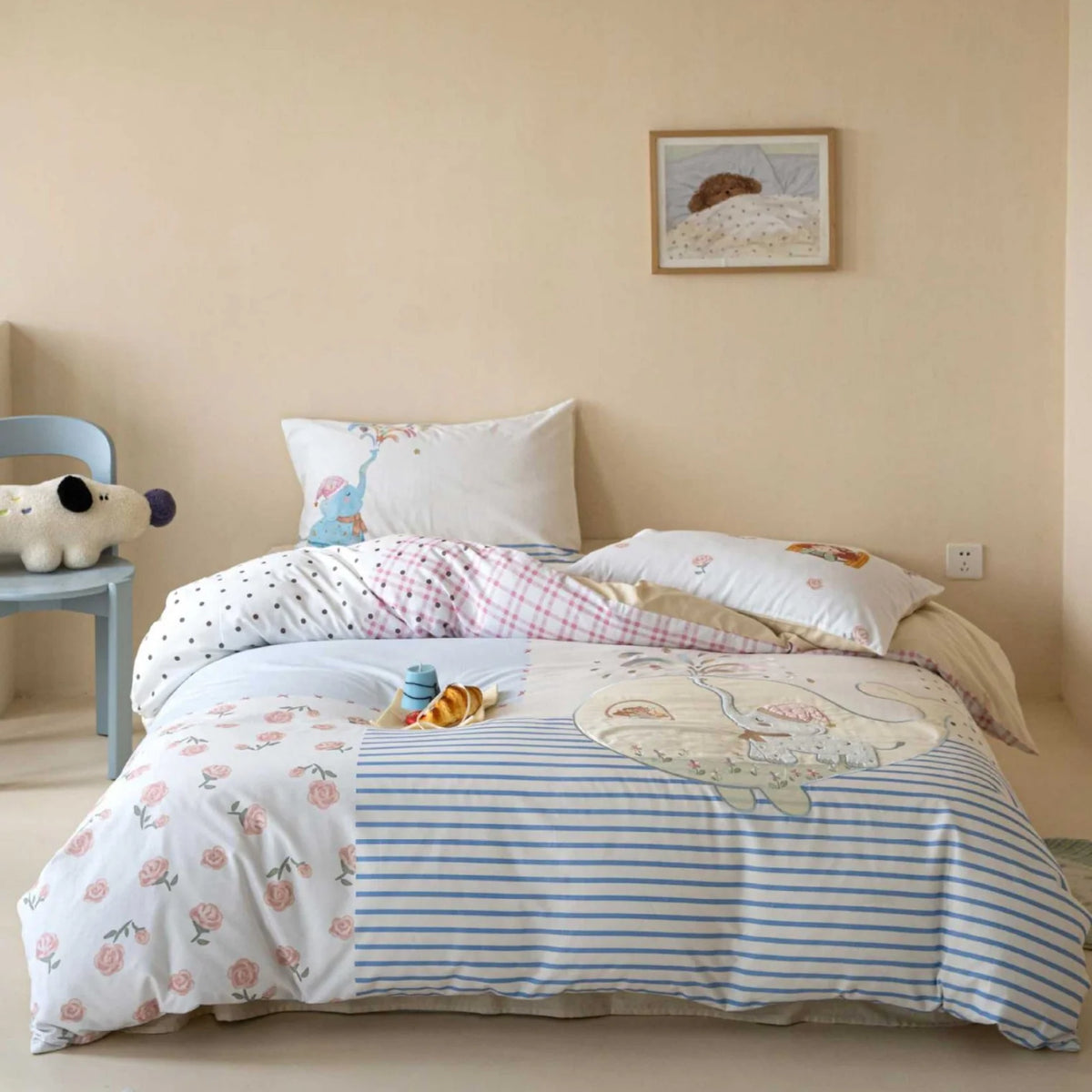 Kinderdekbedovertrekset Omkeerbaar Met Olifantenprint Patchwork 0