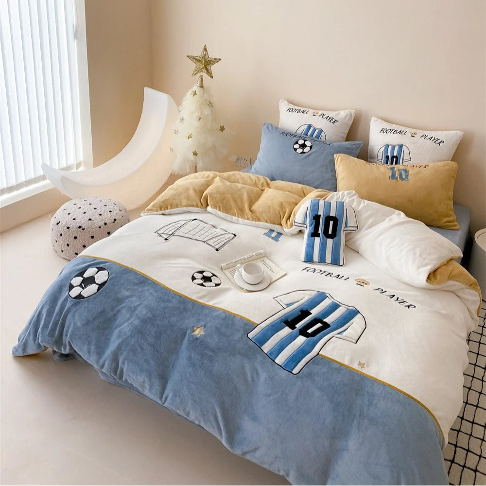Kinderdekbedovertrekset met voetbalthema pluche microvezel 4