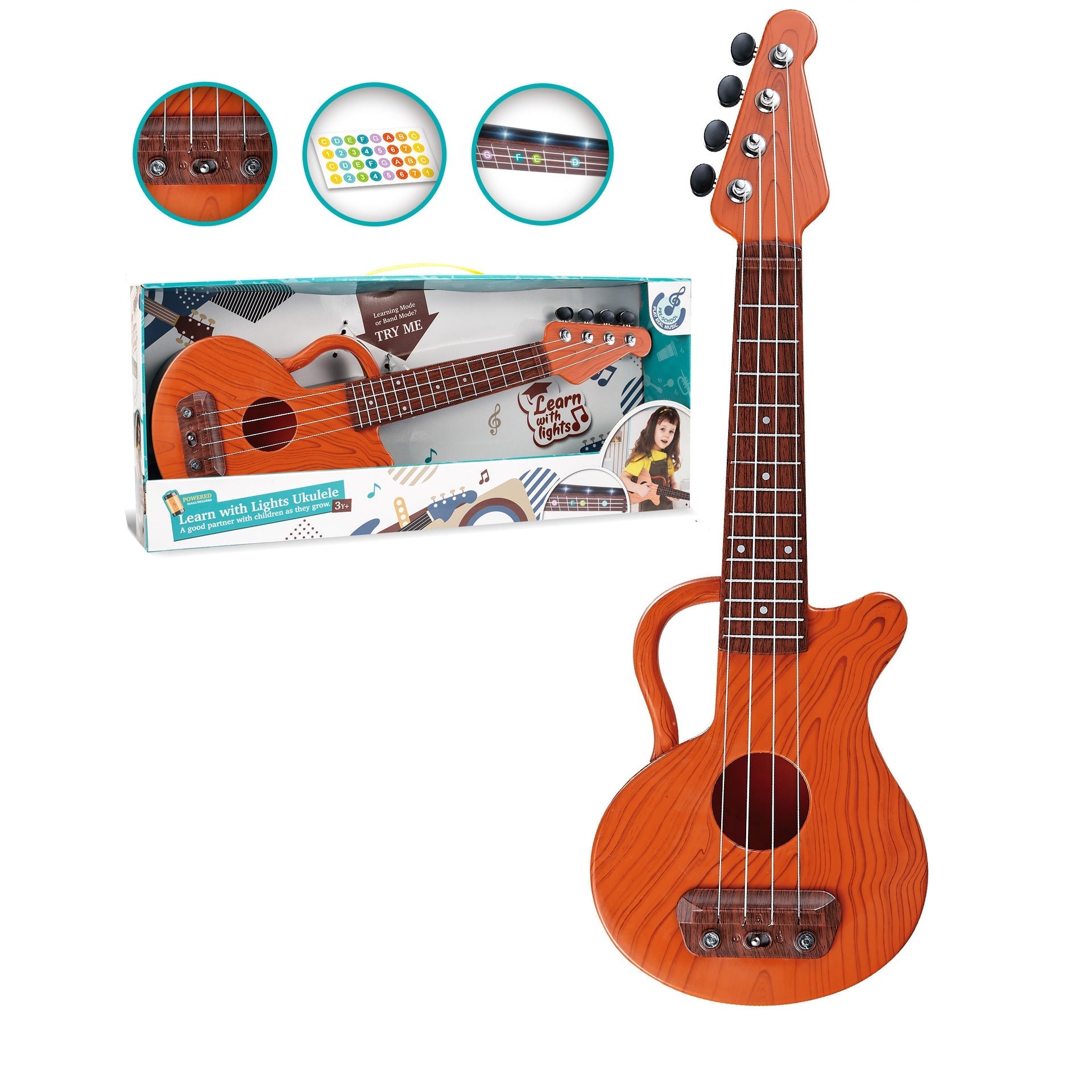Kinderen Ukelele Educatief Speelgoed Draagbaar Met Ingebouwde Verlichting 4