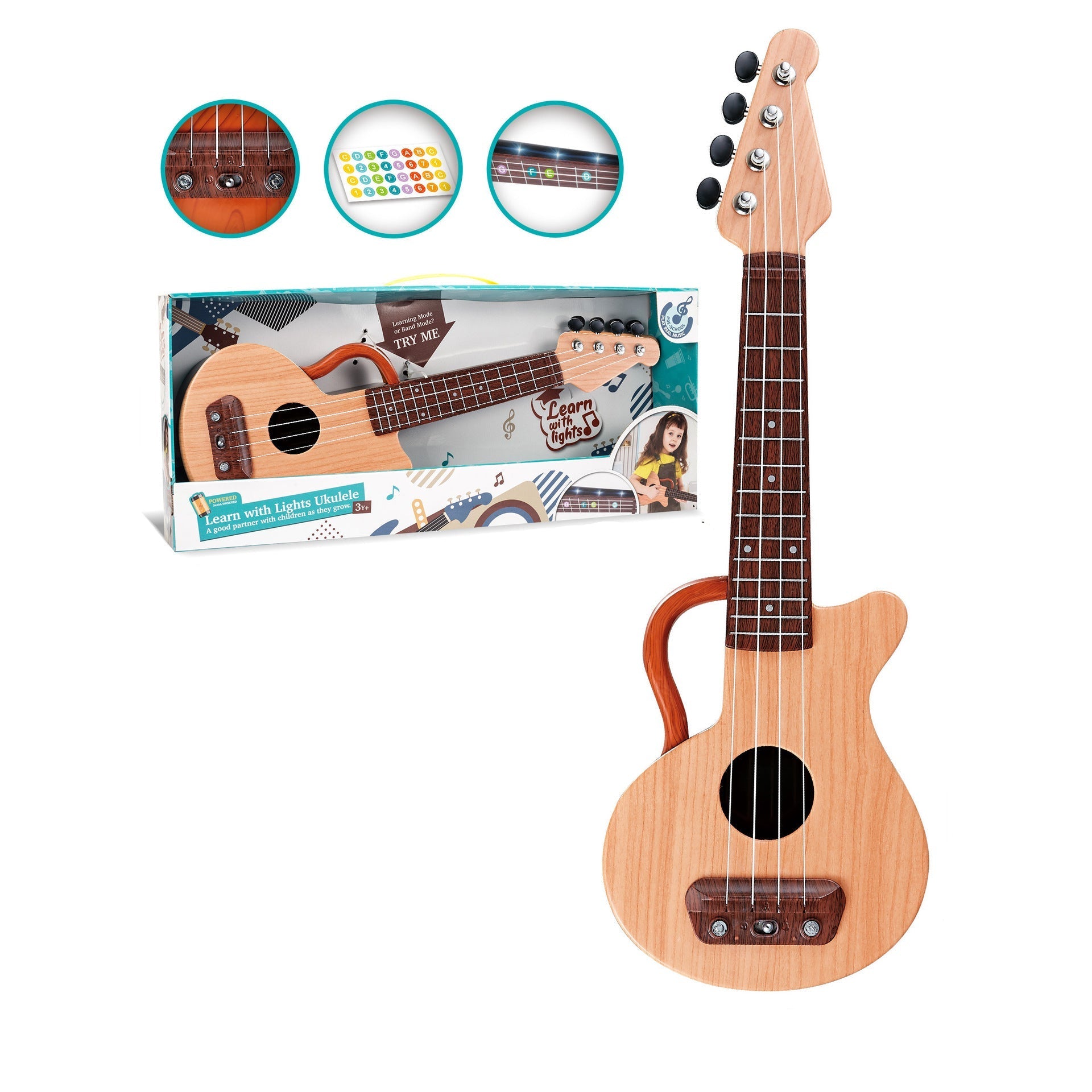Kinderen Ukelele Educatief Speelgoed Draagbaar Met Ingebouwde Verlichting 5
