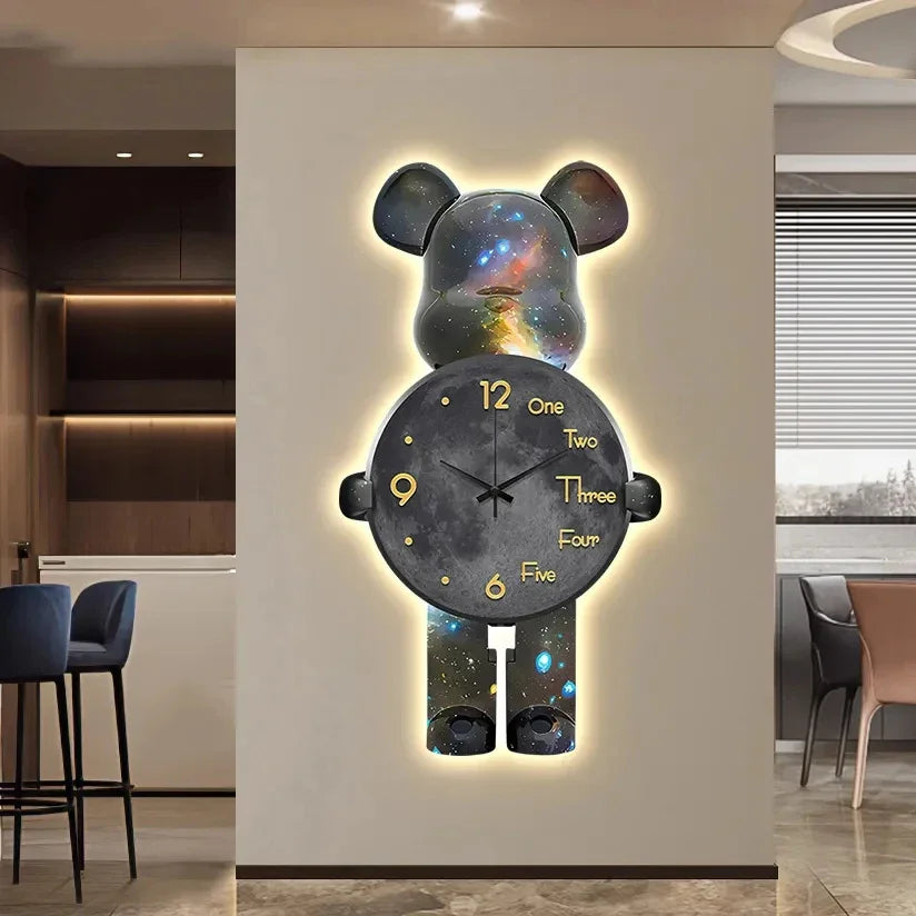 Kinderen's LED Wandklok Berenontwerp Met Nachtlamp Functie 0