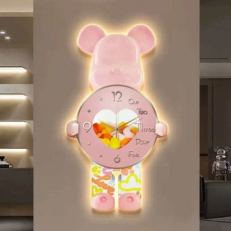 Kinderen's LED Wandklok Berenontwerp Met Nachtlamp Functie 1