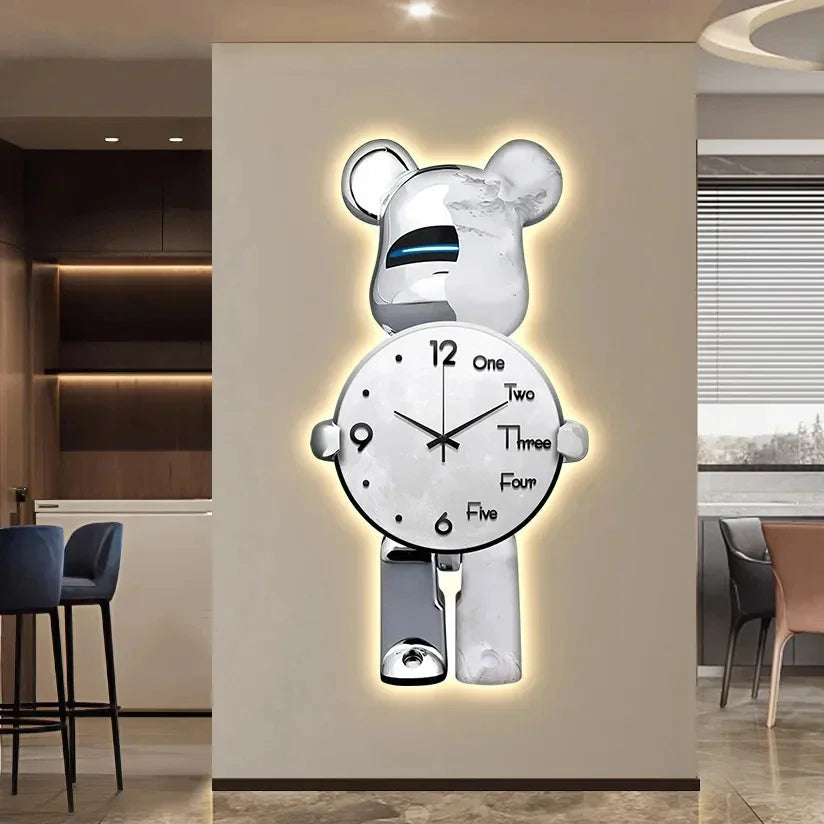 Kinderen's LED Wandklok Berenontwerp Met Nachtlamp Functie 10