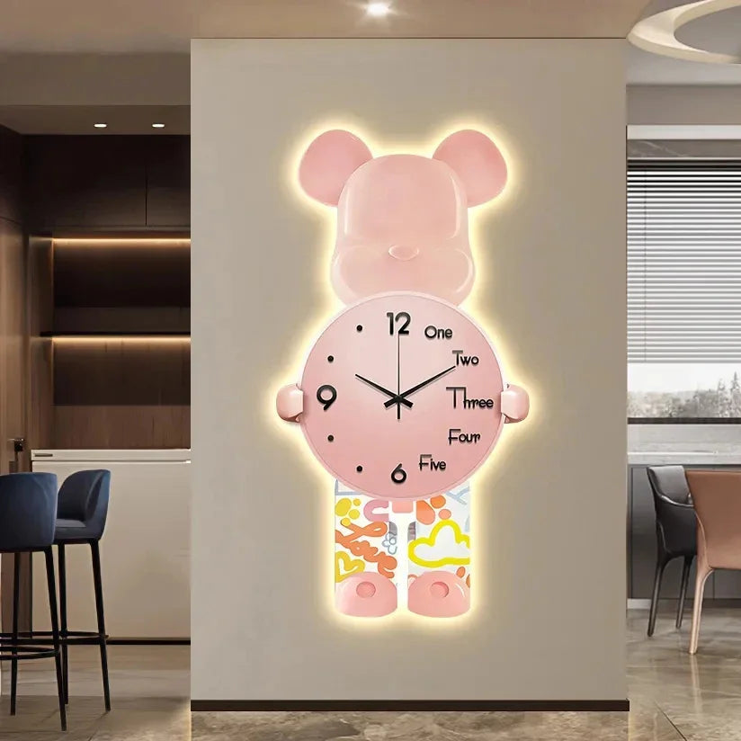 Kinderen's LED Wandklok Berenontwerp Met Nachtlamp Functie 9