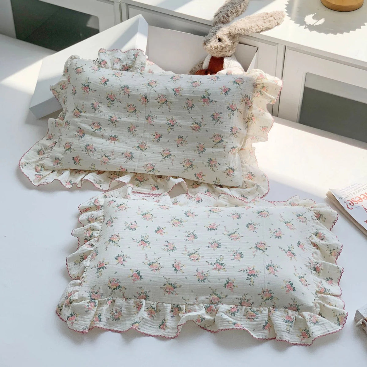 Kinderkussenhoezenset met ruches en konijnenprint 14