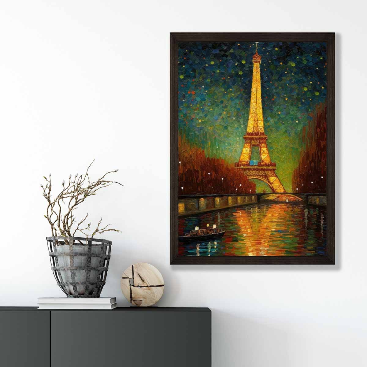 Kunstprint van Parijs bij Nacht Met Levendige Kleuren voor Dromerige Sfeer 3