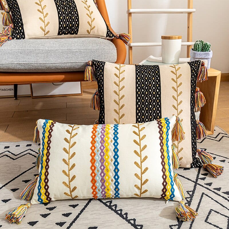 Kussensloop met Franjes en Boho-Textuur 2