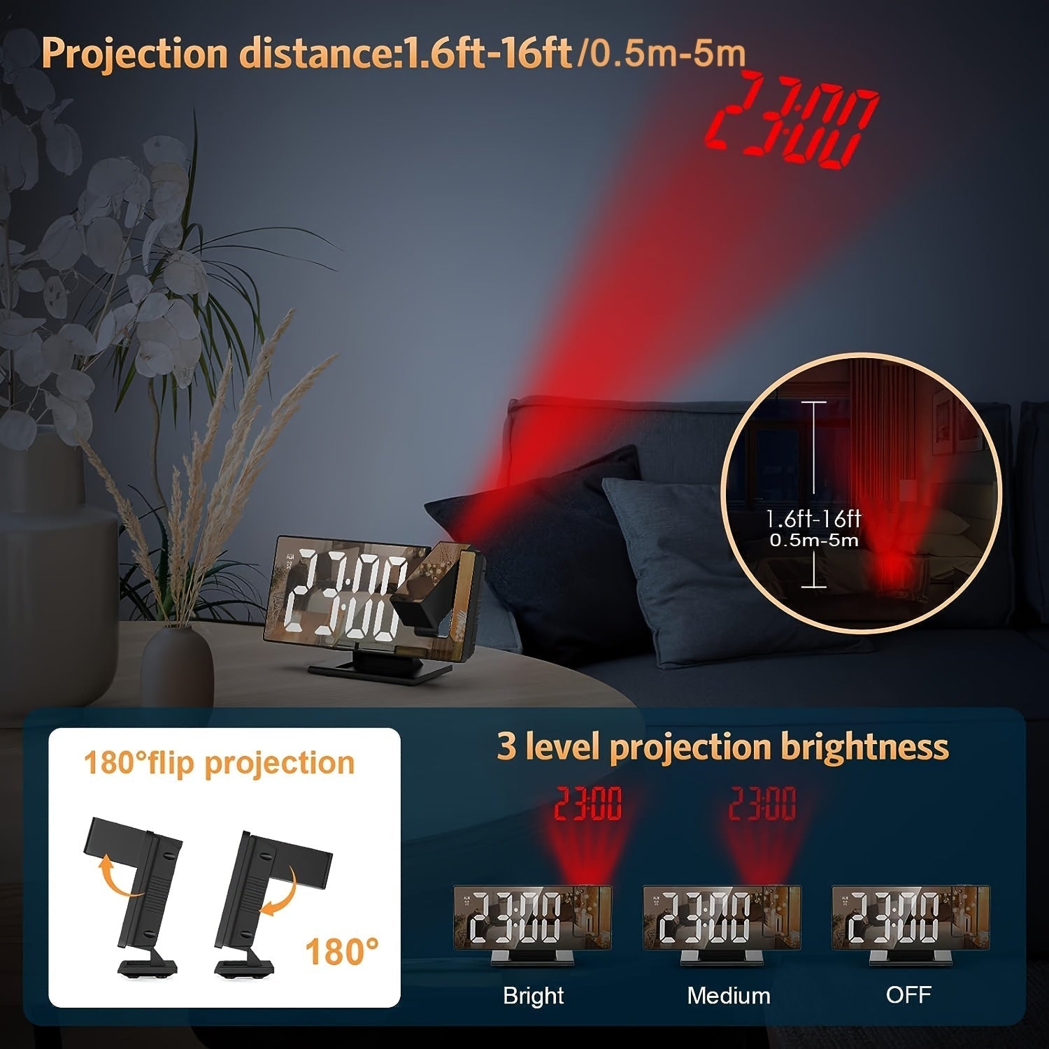 LED Projectiewekker met Verstelbare Projectie 6