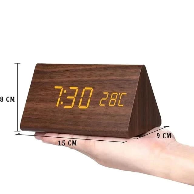 LED Wekker met Houteffect en Temperatuurweergave 2