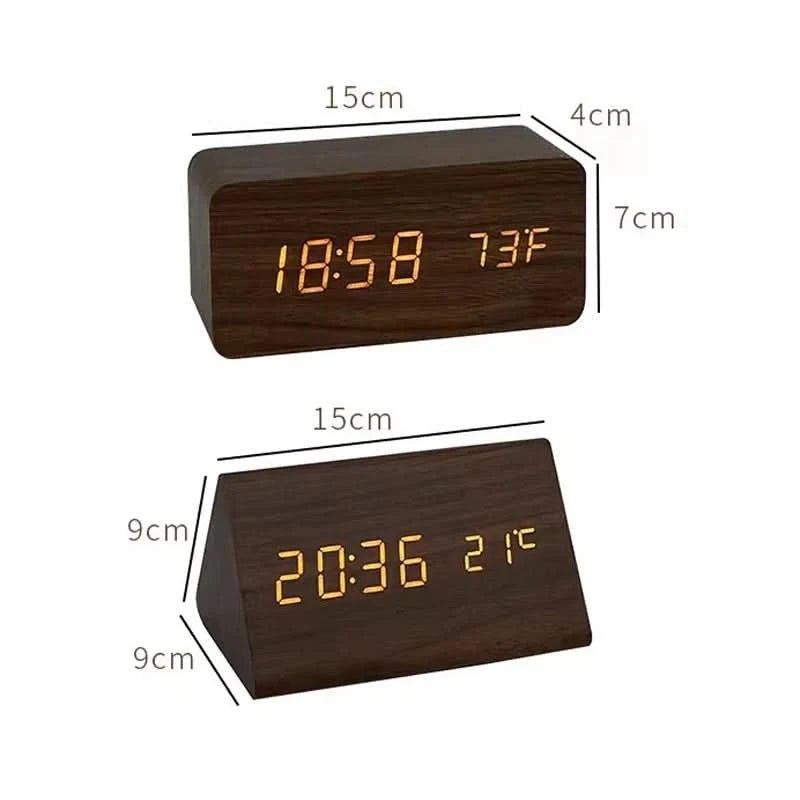 LED Wekker met Houteffect en Temperatuurweergave 7