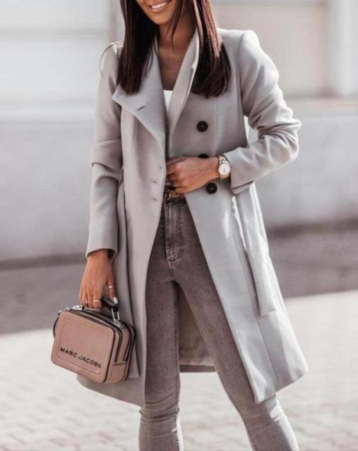Lange Dames Jas Wolmix Met Ceintuur Dubbelzijdig Tailored Fit Winter 2