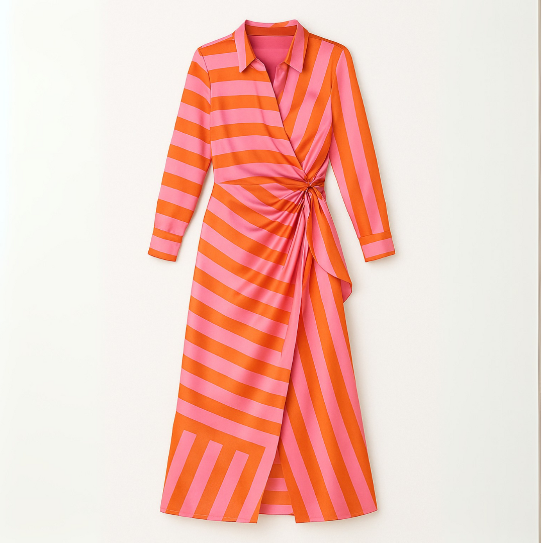 Lange Jurk Dames Cache-Cœur Met Opvallende Print 100% Polyester 3