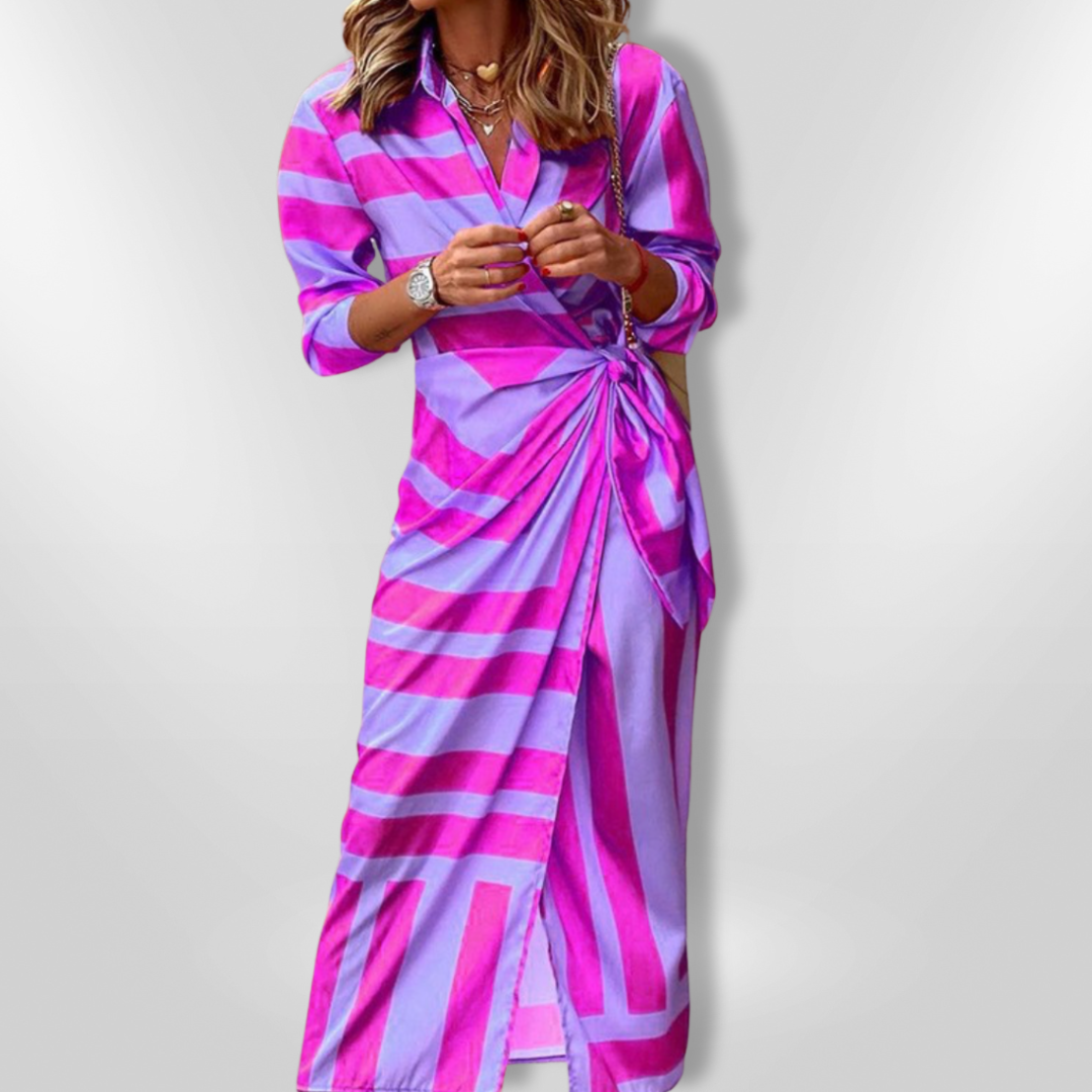 Lange Jurk Dames Cache-Cœur Met Opvallende Print 100% Polyester 8