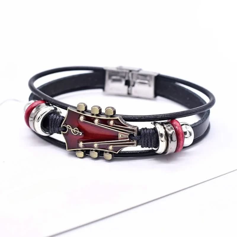 Leren Armband Man Gitaar Ontwerp Verstelbaar 10