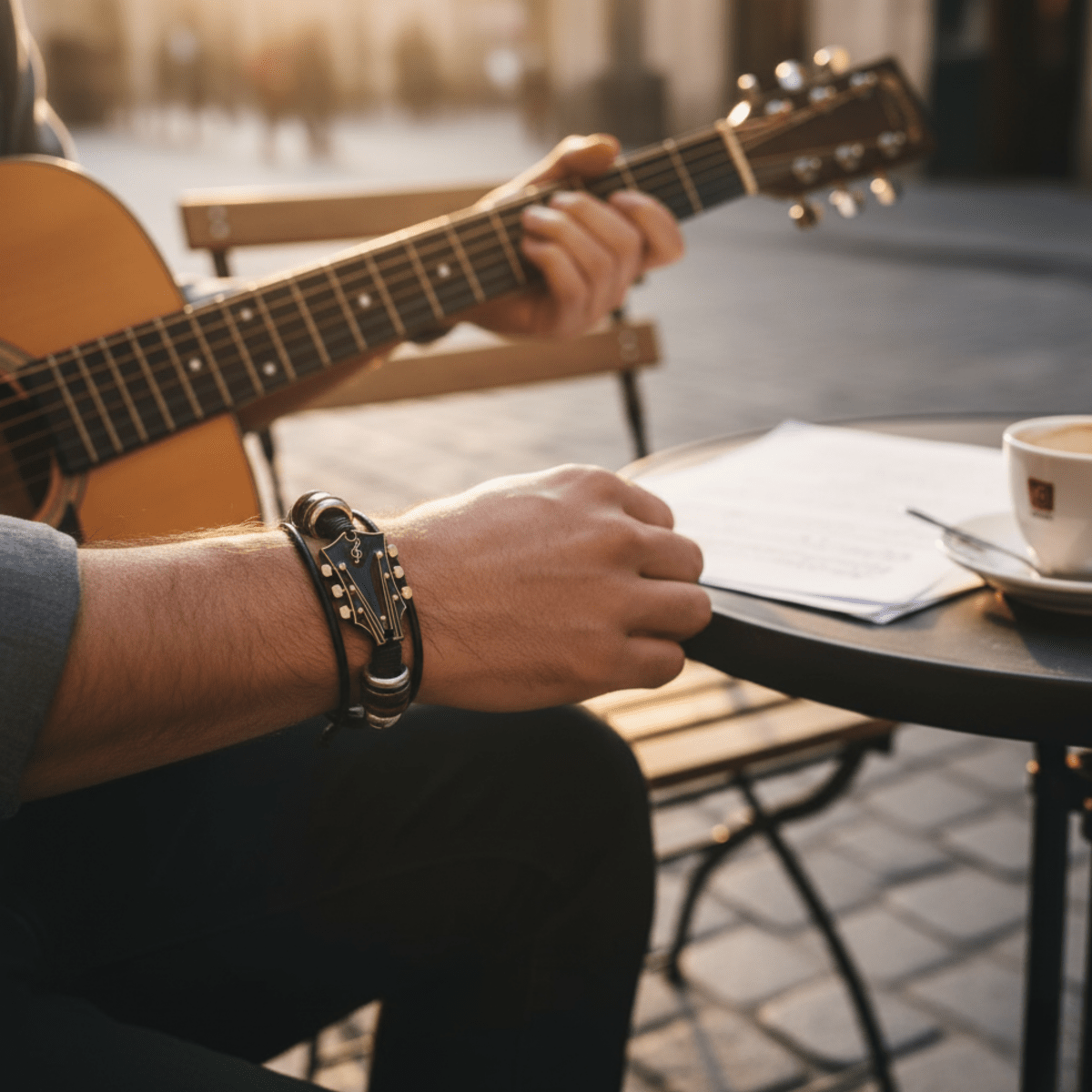 Leren Armband Man Gitaar Ontwerp Verstelbaar 5