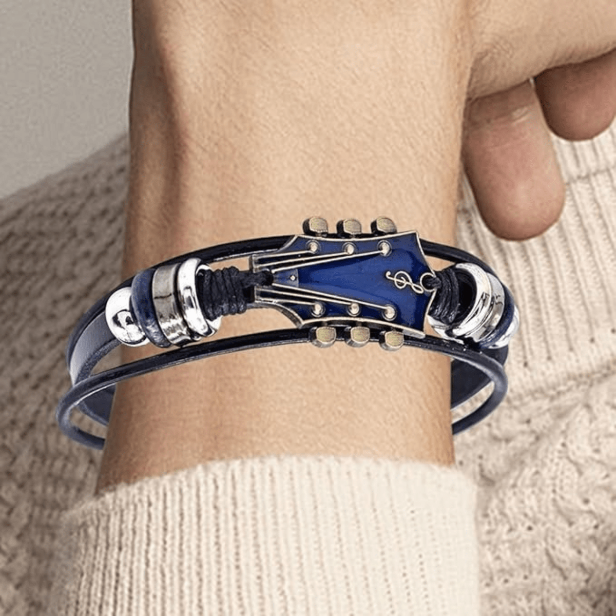 Leren Armband Man Gitaar Ontwerp Verstelbaar 6