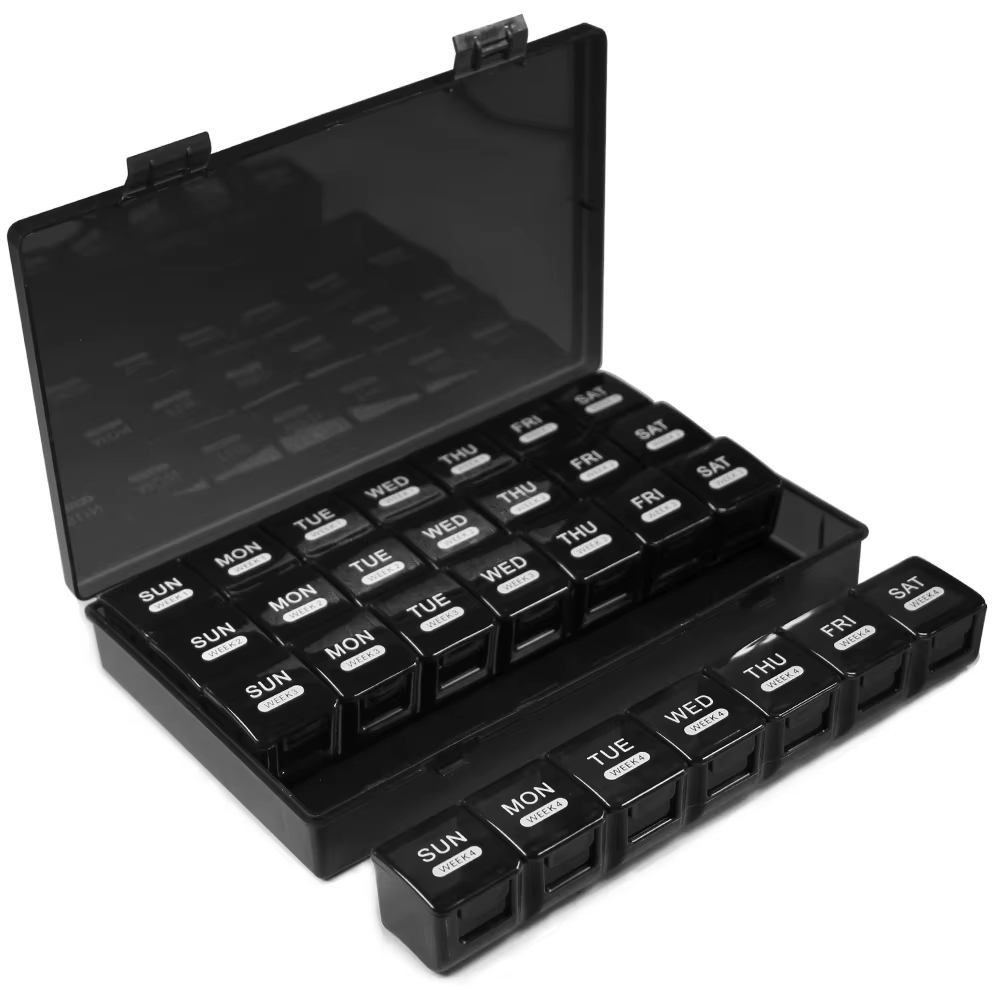 Medicatie Organizer voor 4 Weken met 28 Compartimenten en Kleurgecodeerde Weekbakjes 0