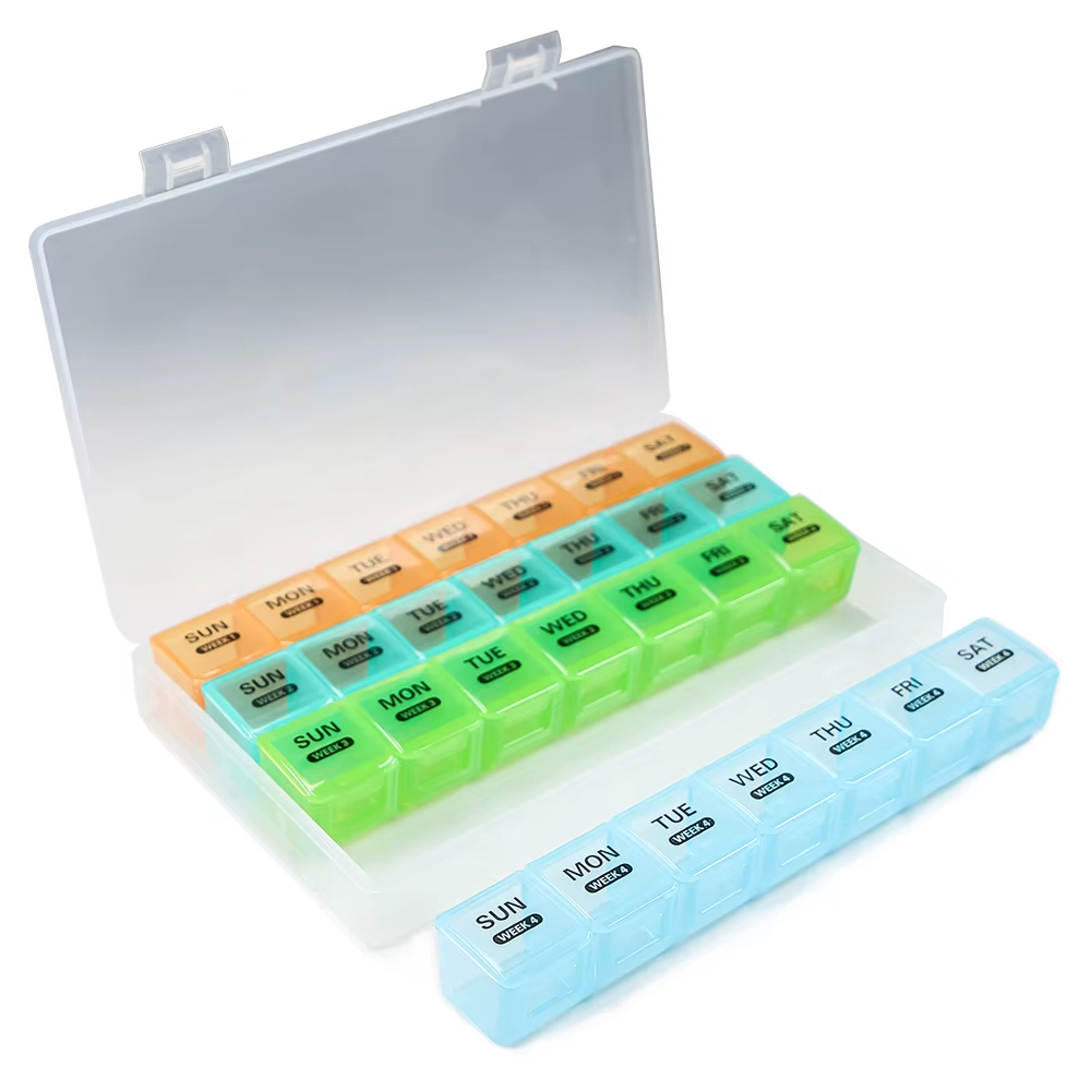 Medicatie Organizer voor 4 Weken met 28 Compartimenten en Kleurgecodeerde Weekbakjes 1