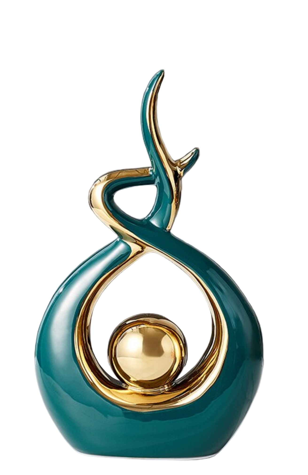 Moderne Abstracte Keramische Sculptuur met Gouden Accenten 0