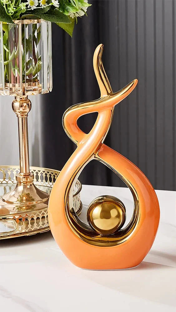 Moderne Abstracte Keramische Sculptuur met Gouden Accenten 13