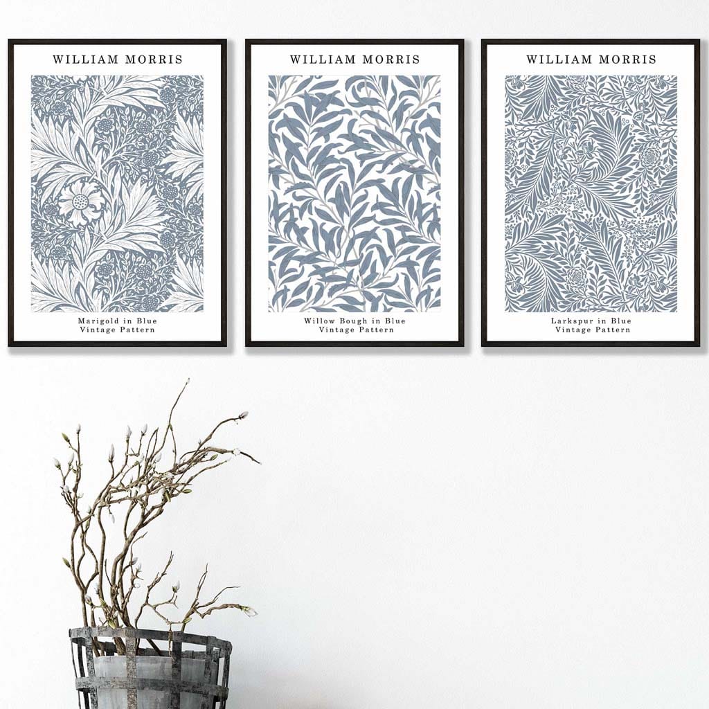 Muurkunstset Bloemenprints in Blauw 1